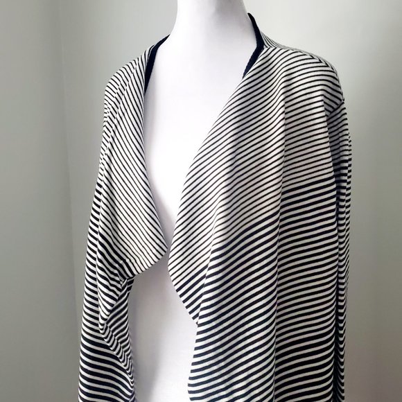 ZARA Premium Knit Drapey Cardigan Open Front Sweater Black White Stripes Winter - Picture 4 of 9
